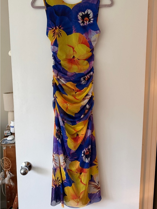 Zara Dresses & Skirts - Zara Blue and Yellow Floral Ruched Maxi Dress